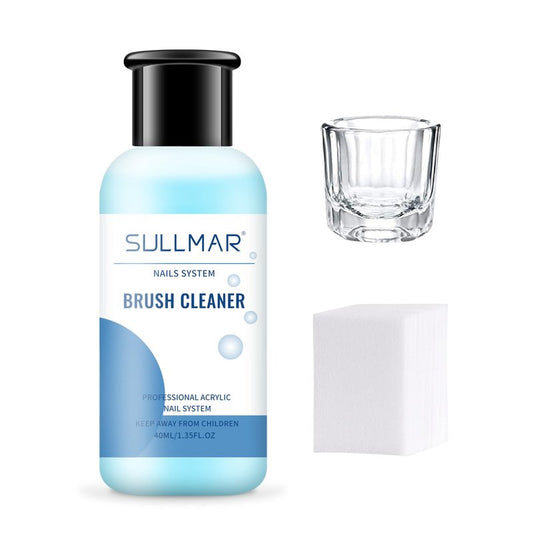 SULLMAR Acrylic Nail Brush Cleaner 40ml Nails Nail Art Tools for Quickly Clean Gel Nail Art Brush with Nail Cotton Pads Glass Cup for Salon Home 1.35fl.oz