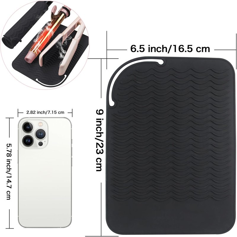 Professional Heat Mat for Hair Tools - Silicone Flat Iron & Curling Iron Pad | 9"x6.5", Black