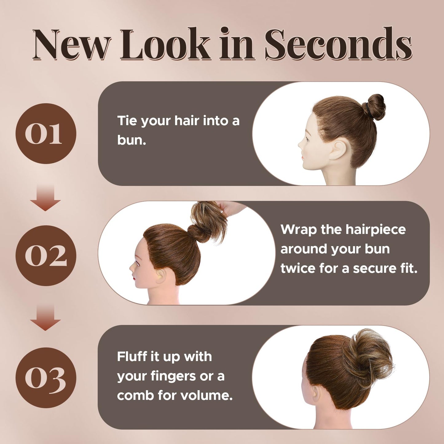 prokyvity Messy Bun Hair Piece Human Hair, Human Hair Messy Bun Hair Piece for Women,100% Real Hair Bun Wig,Invisible Light and Soft Straight-02 Dark Brown