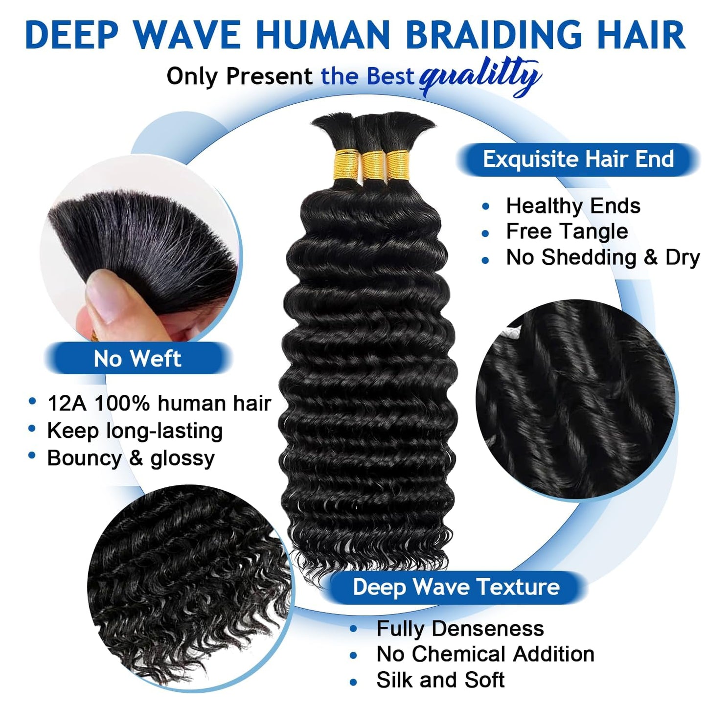 BIZVUS Human Braiding Hair for Boho Braids 110g Deep Wave Boho Bulk Human Hair for Braiding Knotless 12A Wet and Wavy Bulk Bohemian Curly 3 Bundles/Pack #99J Burgundy Color 16 inch