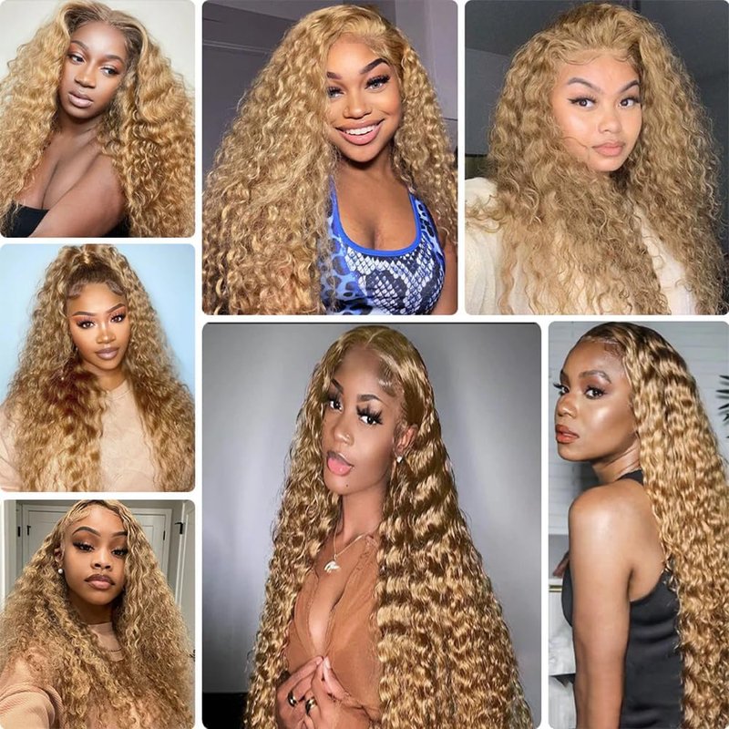 #27 Blonde Clip in Hair Extensions Real Human Hair,24 Inch 120g/7Pcs,Full Shine Remy Human Hair,Honey Blonde Deep Wave Clip ins Brazilian Virgin Human Hair Extensions