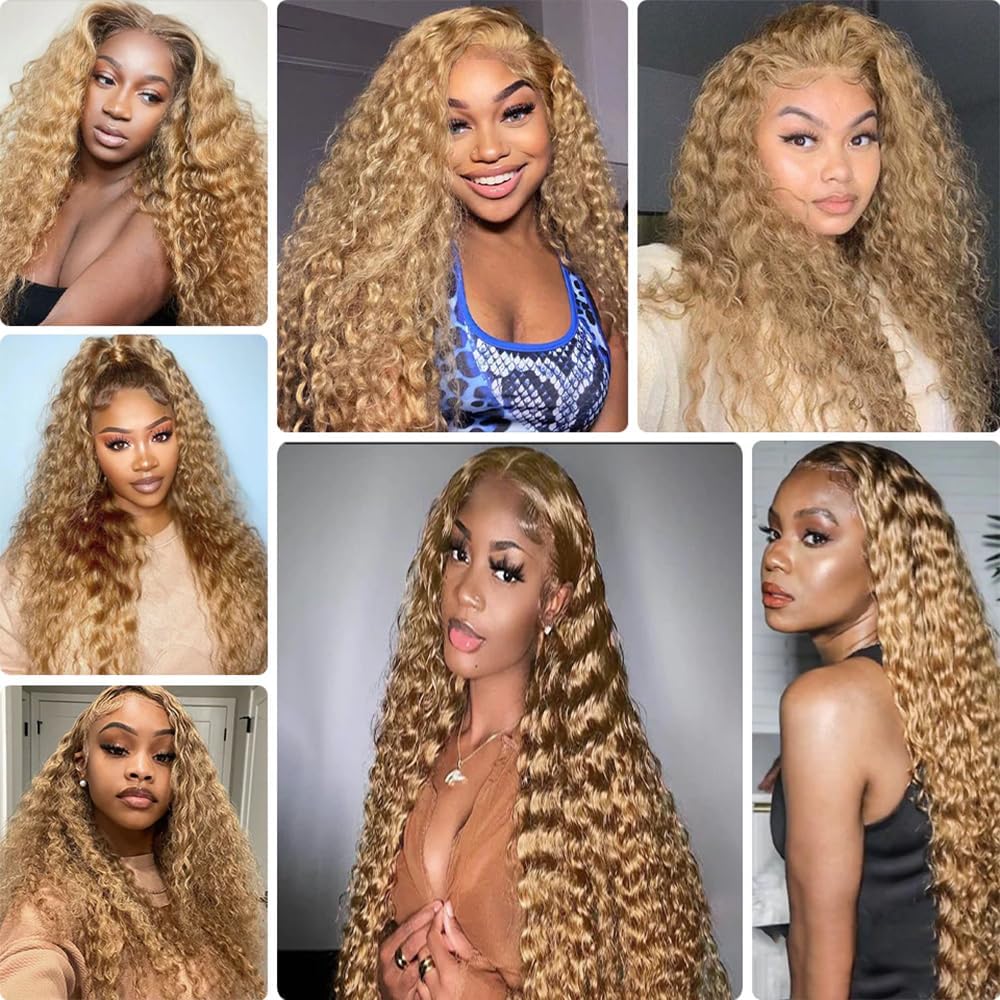 #27 Blonde Clip in Hair Extensions Real Human Hair,22 Inch 120g/7Pcs,Full Shine Remy Human Hair,Honey Blonde Deep Wave Clip ins Brazilian Virgin Human Hair Extensions