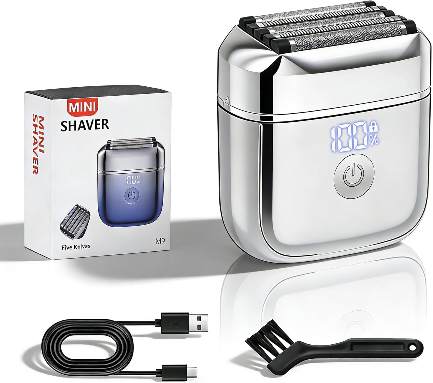 Electric Foil Shavers for Men - 5 Floating Blades Mini Electric Razor for Beard, Big LED Display, 2 Gears Adjustable Face Razor IPX7 Waterproof for Travel & Home, USB-C Wet Dry Cordless Mens Shaver