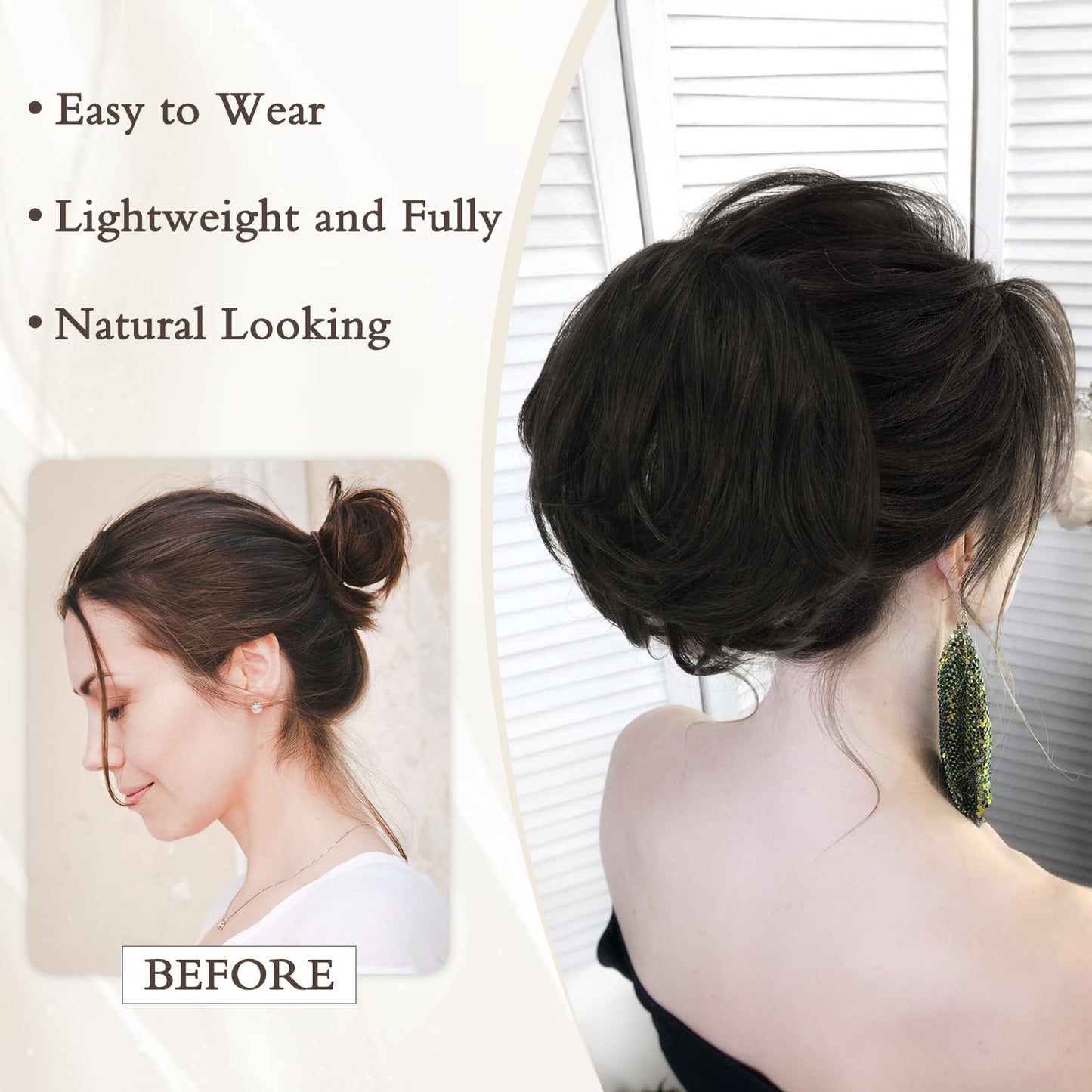 RUWISS Real Human Hair Bun Short Drawstring Ponytail Hair Pieces for Women, Natural Straight Updo Bun Comb Clip in Ponytail Extension for Women, Dark Brown