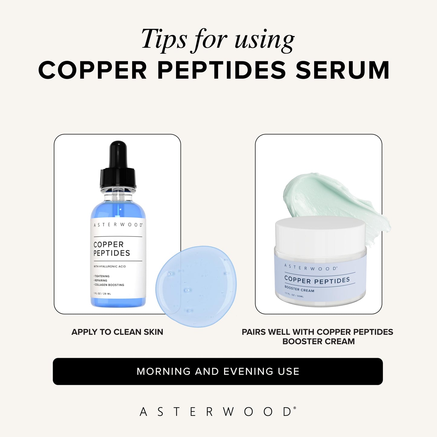 Asterwood Copper Peptides Serum for Face - with GHK-Cu Peptide and Hyaluronic Acid - Anti-Aging Facial Serum - 1 Fl Oz