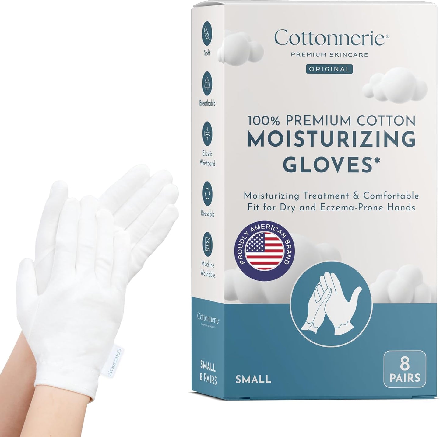 Cotton Moisturizing Gloves for Dry Hands - 4 Pairs Overnight Hand Care | Medium Size