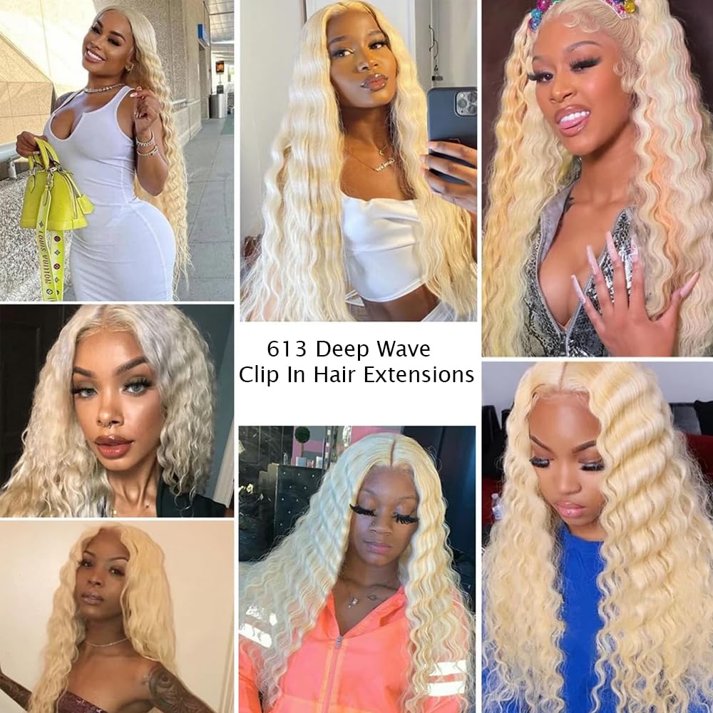 16 Inch #613 Clip in Hair Extensions Real Human Hair 120g/7Pcs,Full Shine Honey Blonde Remy Human Hair,#613 Blonde Body Wave Clip ins Brazilian Virgin Human Hair Extensions