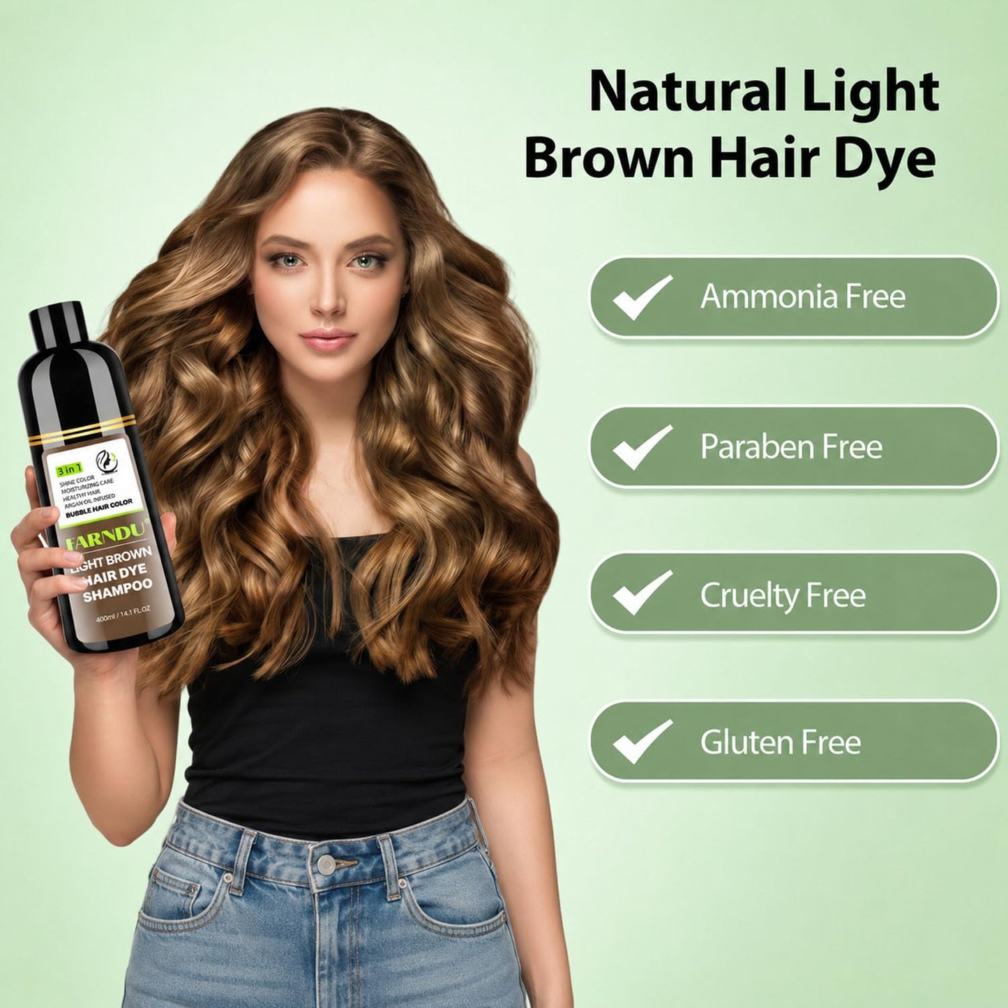FARNDU Light Brown Hair Dye Shampoo 3 in 1 with Argan Oil – 10-15 Min Gray Coverage, Natural Instant Hair Color Shampoo for Women and Men, Ammonia & Paraben Free, Long-Lasting Up to 6 Months
