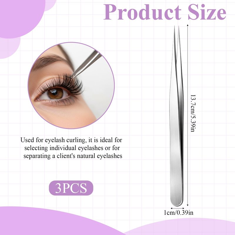 3 Pcs Straight Pointed Tip Tweezers, Needle Nose Tweezer for Craft, Pointed Precision Tweezers for Eyebrows Stainless Steel Eyelash Tweezer for Eyelash Extensions Blackhead Hair Eyebrow Removal