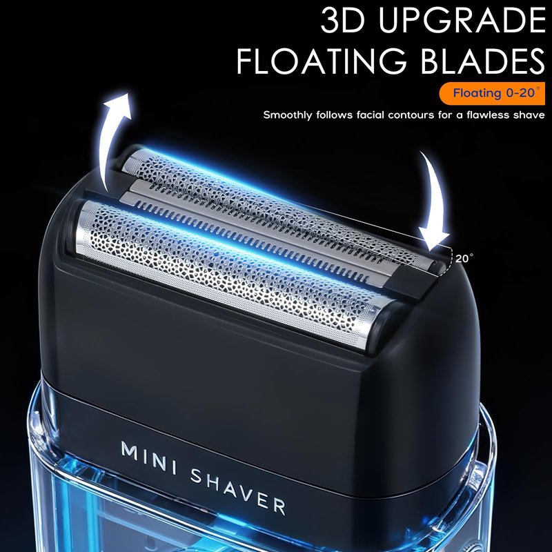 Foil Shaver, Portable Electric Razors for Men Mini Electric Shaver Wireless Charging IPX7 Waterproof Wet/Dry Use USB-C Charging 2H Battery Life Travel Shaver Facial Beard and Neck Trimmer