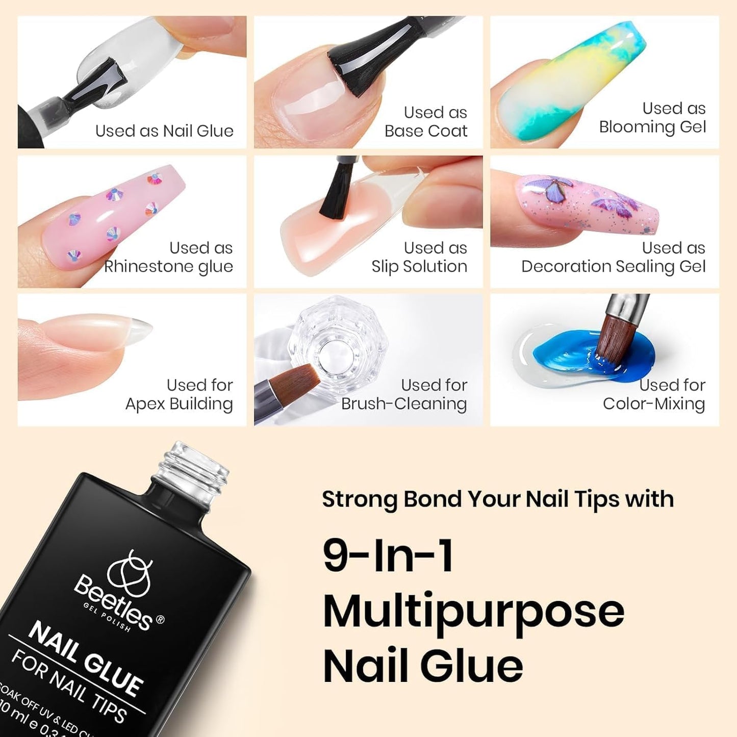 Beetles Gel Nail Tips - 576 Pcs Short Almond Acrylic False Nails | 12 Sizes, Easy DIY Press-On Extensions