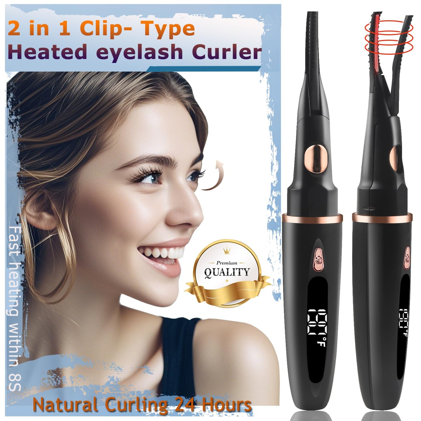 Heated Eyelash Curlers - 2 in 1 Clip- Type Heated lash Curler Best Seller Electric Eyelash Curler LED Display 3 Temp Settings for Makeup Tools USB Rechargeable Natural Curling 24H Long Lasting QIS4