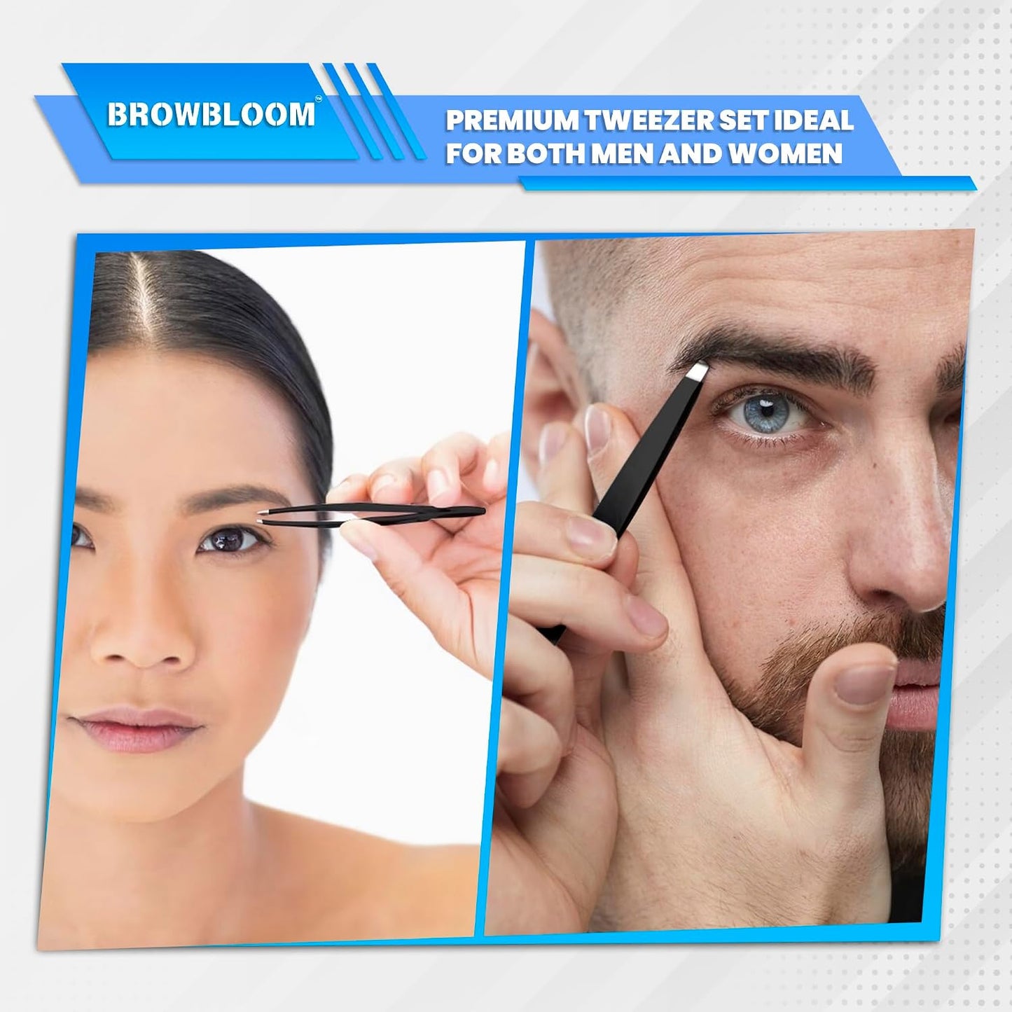 Professional Tweezers Set - 4-Piece Black Stainless Steel Precision Tweezers for Facial Hair & Eyebrows | Includes Carrying Pouch