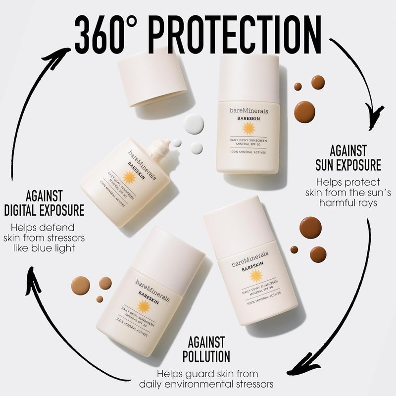 bareMinerals Daily Dewy Sunscreen SPF 30 - Hydrating Mineral Face Sunscreen with Niacinamide | Lightweight, Non-Greasy Glow Finish