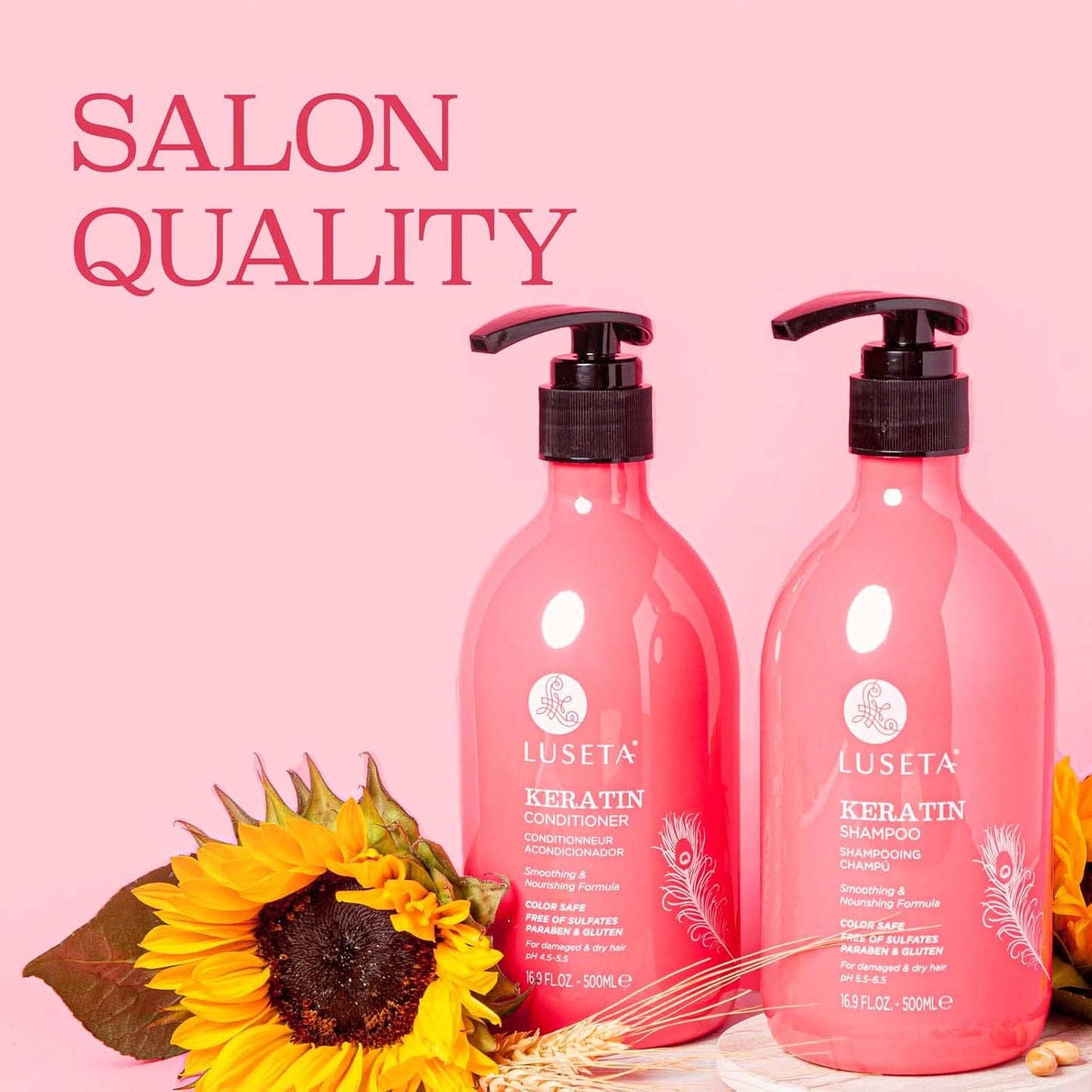 Luseta Keratin Shampoo & Conditioner Set | Color Safe Treatment for Damaged Hair - 2 x 16.9 Oz