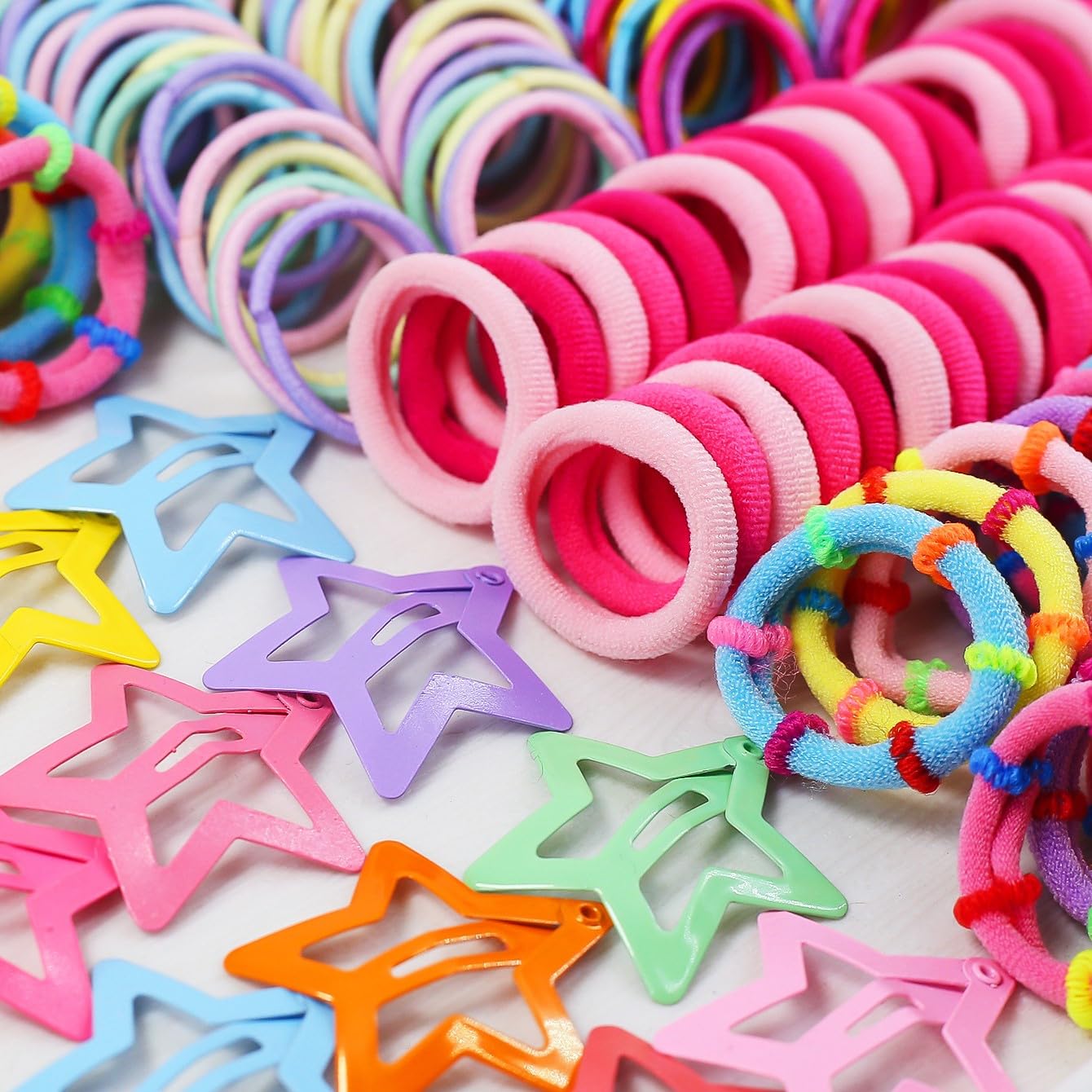 Elastic Hair Ties for Girls - 889 Pcs Colorful Rubber Bands Set with 14 Cute Hair Clips