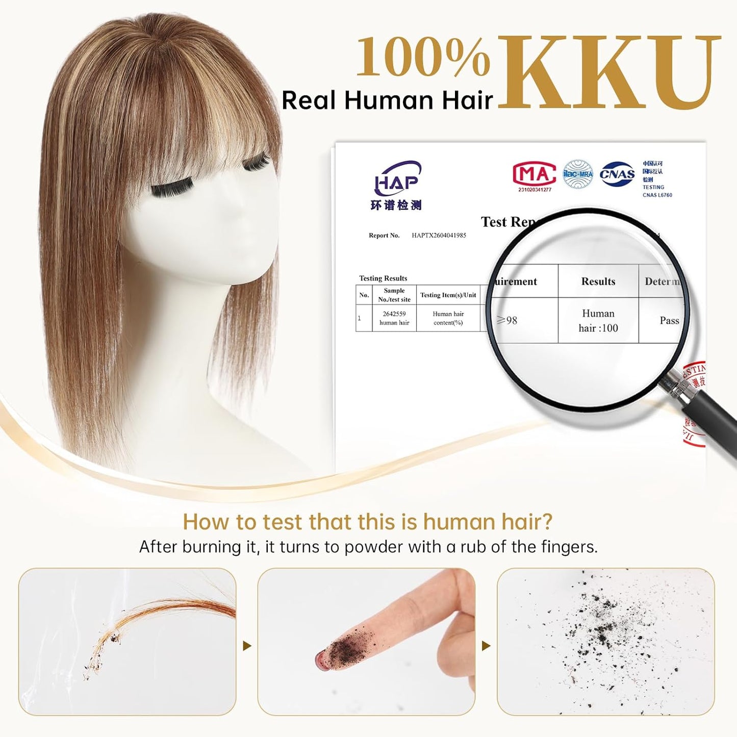 Real Human Hair Toppers for Women - 14-Inch Mixed Brown with Bangs | 6" x 5" Swiss Lace Base