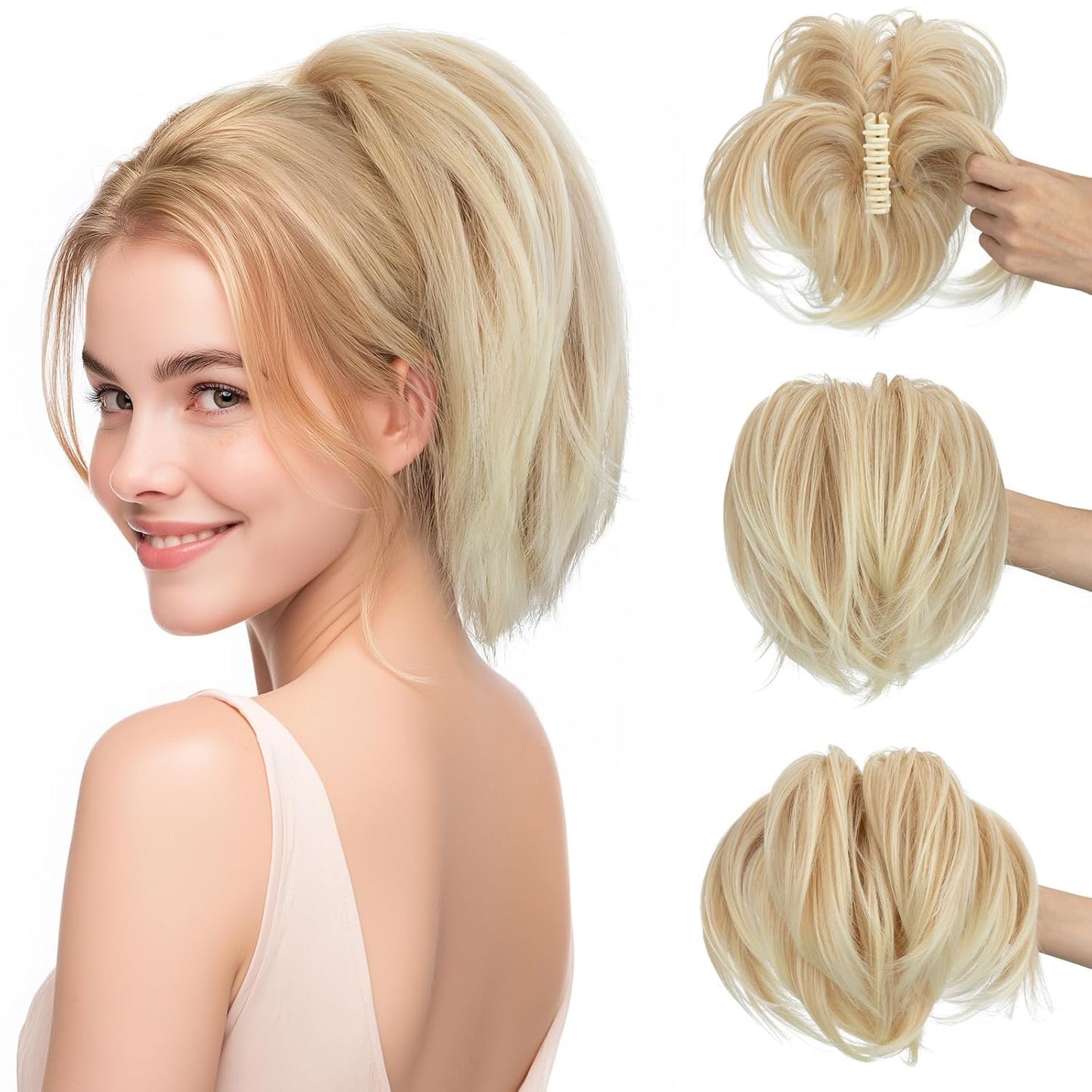 Claw Clip Short Ponytail Hair Extensions - Messy Bun Hair Piece for Women | DIY Bendable Synthetic Hair #12 Light Chocolate Brown