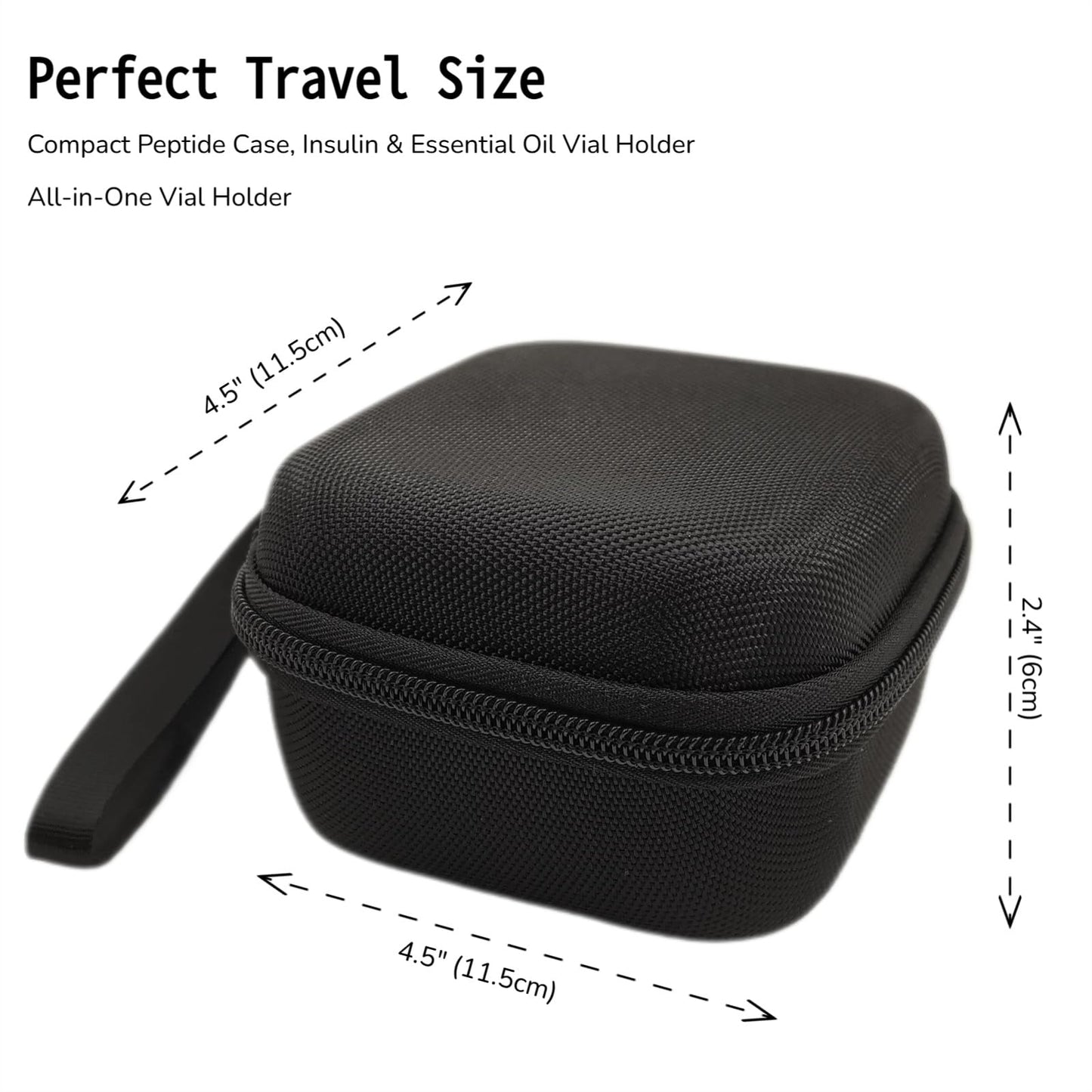 ZyCooom Peptide Case Insulin Vial Holder 16 Slots, Peptide Travel Storage for 1-3ml Vials and Essential Oils For Fridge With Zipper Mesh Pocket and Hand Strap for Diabetic Supplies Kits -Black