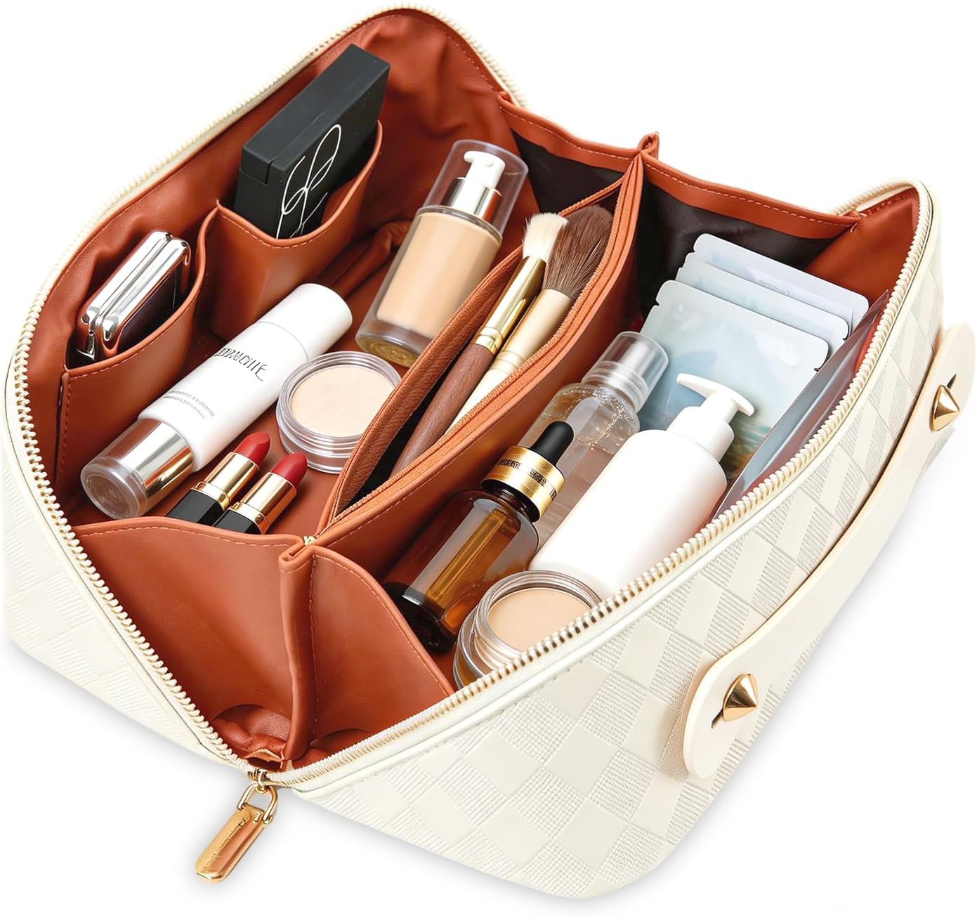 Large Capacity Travel Makeup Bag - Waterproof Cosmetic Organizer with Compartments | Black