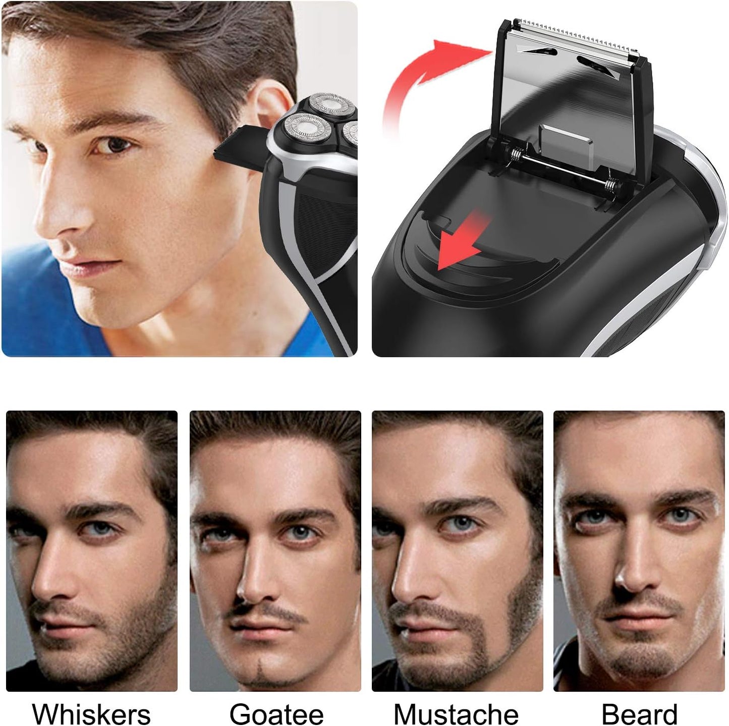 Men's Electric Shaver - 3D Rotary Rechargeable Razor with Pop-Up Trimmer | IPX7 Waterproof, Corded & Cordless