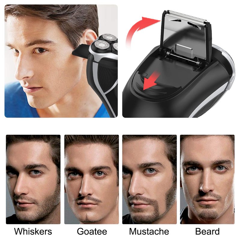 Men's Electric Shaver - MAX-T Corded and Cordless Rechargeable 3D Rotary Shaver Razor for Men with Pop-up Sideburn Trimmer Wet and Dry, IPX7 Waterproof, Plug & Play