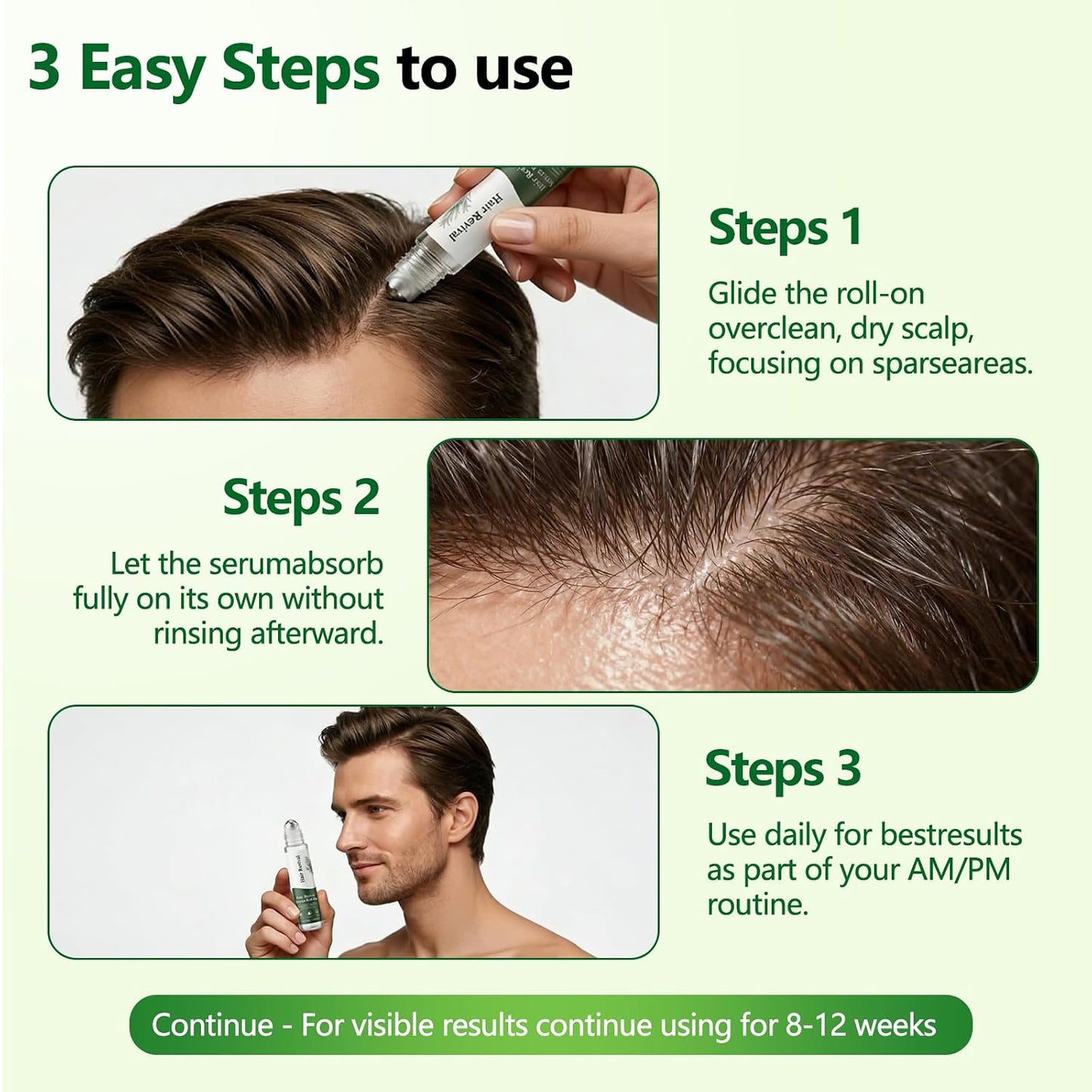 Hair Growth Serum Roll-On - Strengthens Roots & Reduces Shedding | 3% Rosemary, 2% Ginger, 0.85 Fl Oz (Pack of 2)
