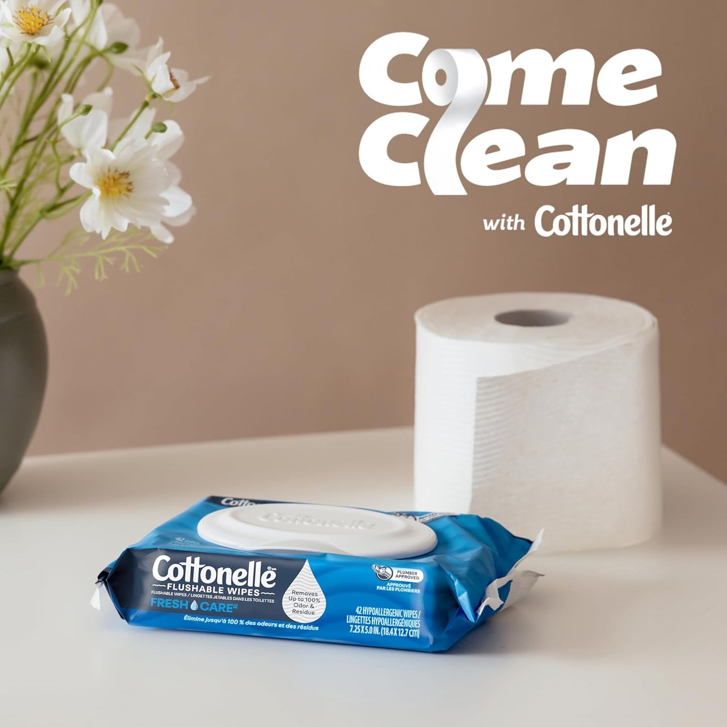 Cottonelle Flushable Wet Wipes - Fresh Feel Adult Wipes | 8 Flip-Top Packs, 42 Wipes Each (336 Total)