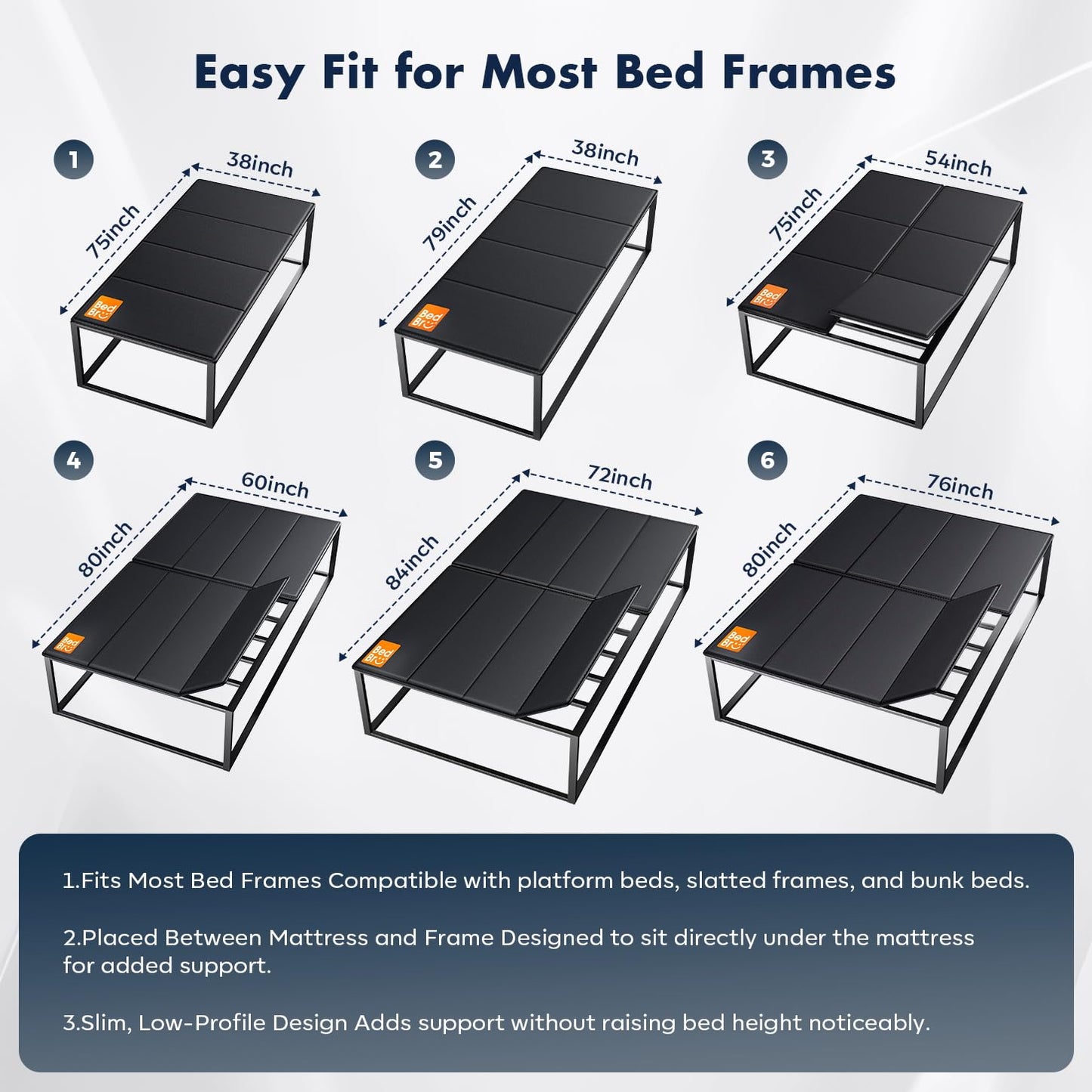 BedBro California King Bunkie Board 10mm (72" x 84") – Black Under Mattress Support, Anti-Sag & Noise-Free, Breathable Low Profile Bed Board for Metal Frame, Platform & Slatted Beds