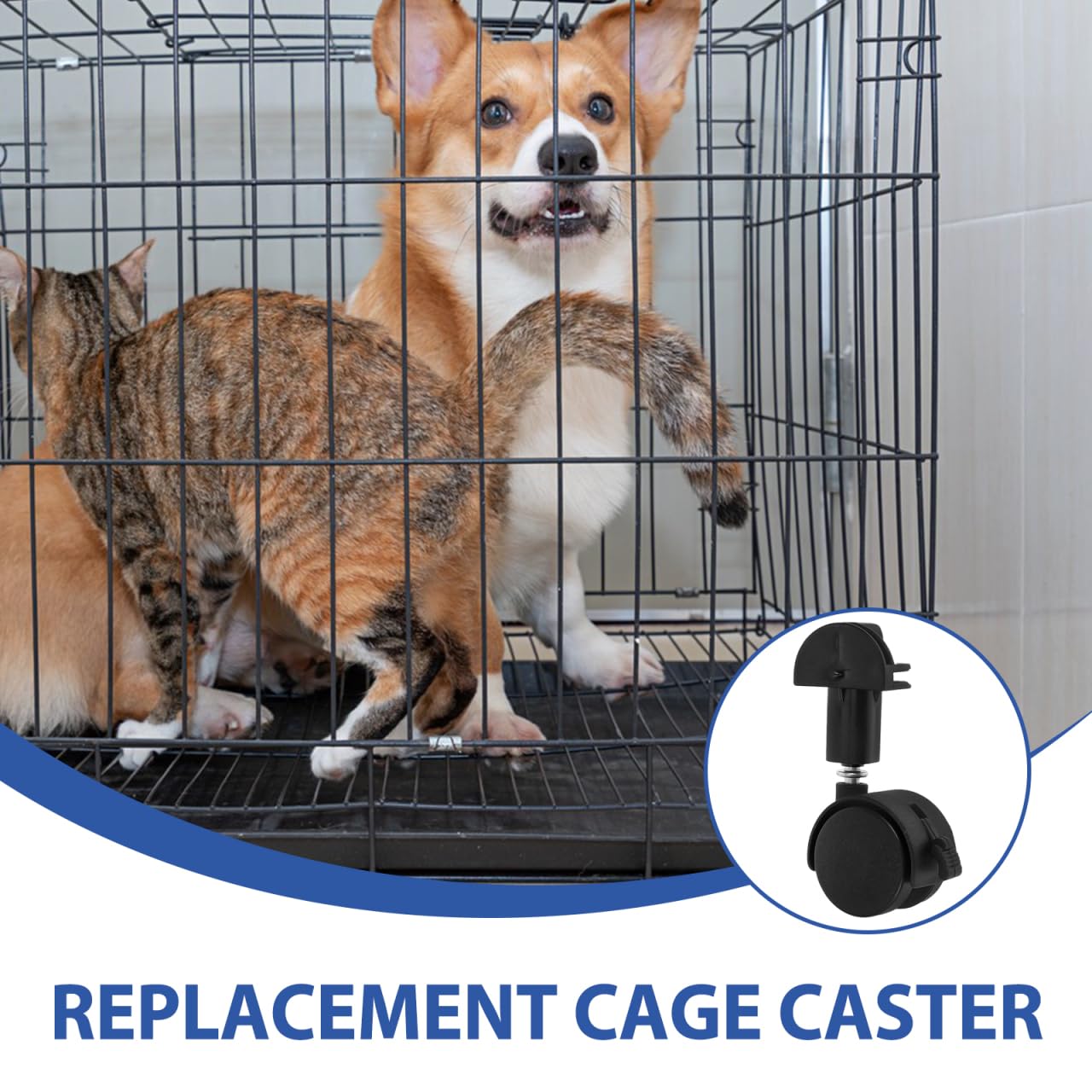 POPETPOP 2 Pcs Universal Replacement Stem Caster Wheels for Pet Cage, Black Silent Stemless Caster with Locking Feature, Durable Cat Cage Wheels Replacement for Smooth Mobility