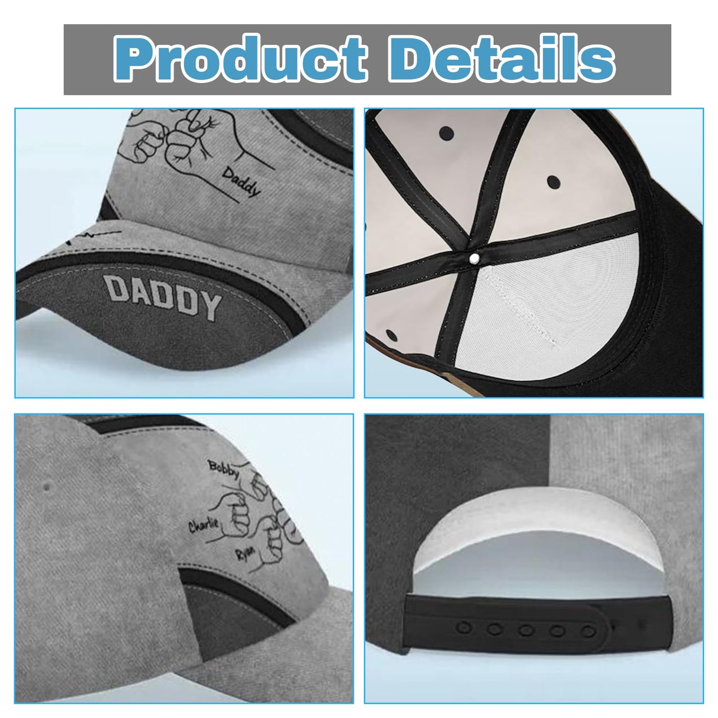 Custom Gifts for Father's Day - Personalized Fist Bump Dad Grandpa Baseball Cap,Dad PaPa Grandpa Husband Hat Gift for Men
