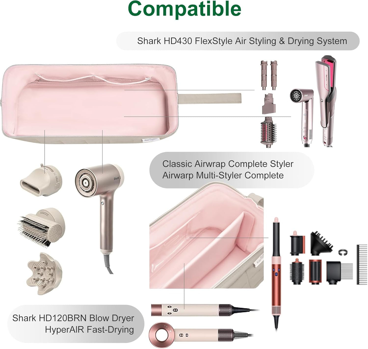Dyson Airwrap Travel Bag Organizer - Stylish Case for Hair Tools | Fits Shark Dryer & Revlon Attachments (Camel)
