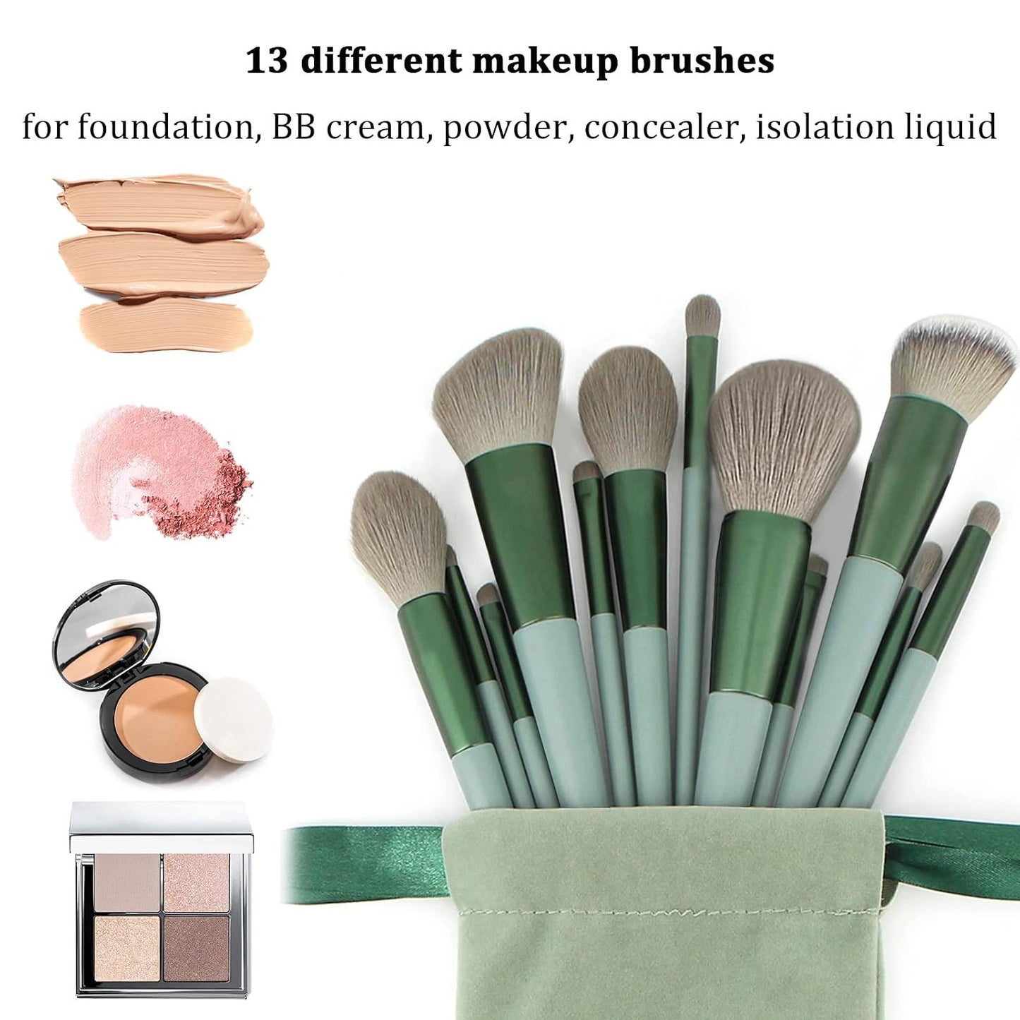 Makeup Brushes Set - 22 Pcs Professional Kit with Foundation & Eyeshadow Brushes | Green