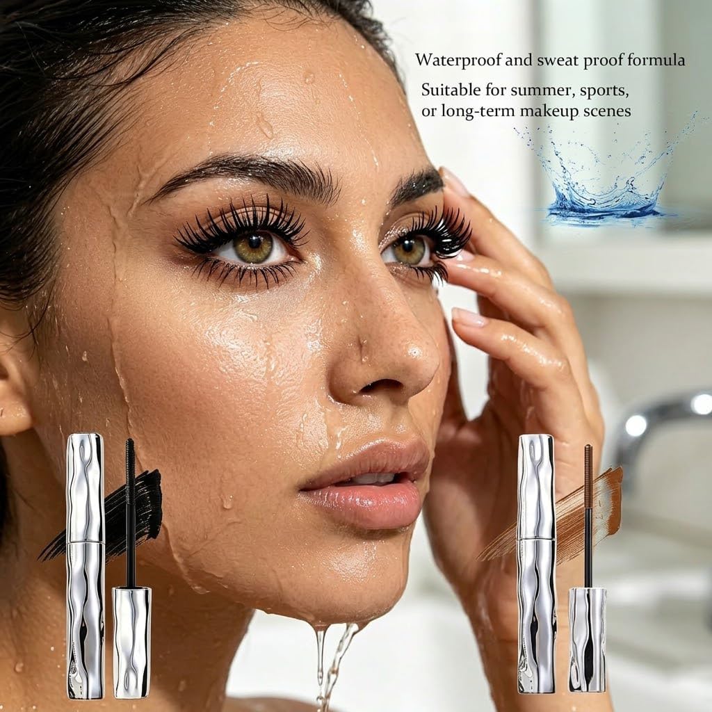 Dulhantocosh Waterproof Fiber Mascara, Tubular Eyelash Primer, Natural Non-smudged & Smudge-Resistant for Defined Lashes, Washable Waterproof, Lengthening and Long-Lasting (Black&Brown)