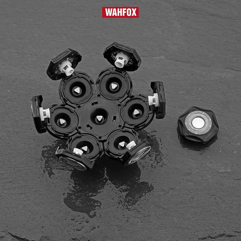 WAHFOX 7D Universal 7 Heads for HeadShaver,and Other Brand Head Shaver Replacement Blades, 7 Heads Beard Cutter Replacement Blade Easy Install Electric Razor Shaver (7D Black)