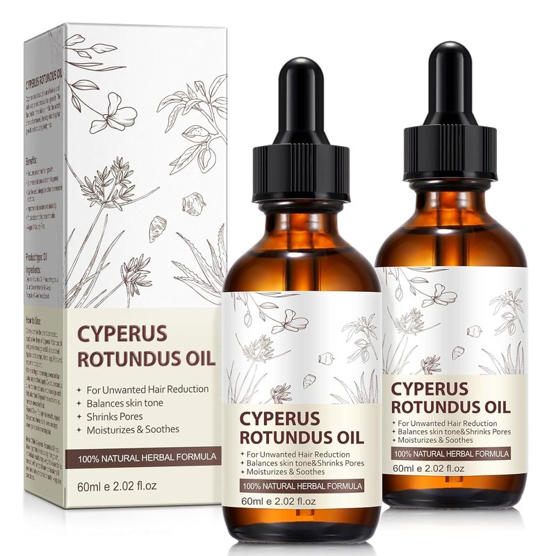 Natural Cyperus Rotundus Oil for Hair Removal - Gentle Body Hair Growth Reducer | 2 Pack, 4 fl. oz Bottles, All Skin Types