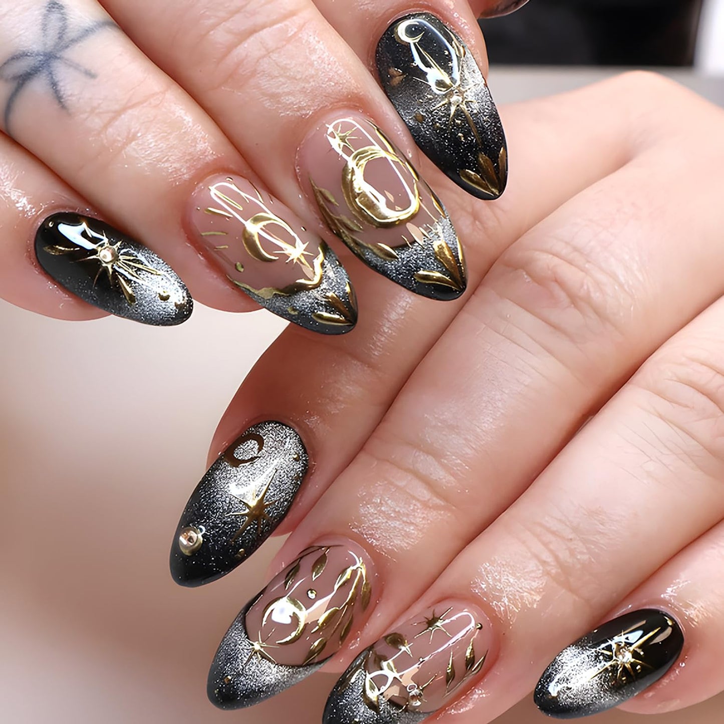 Leopard Print Press-On Nails - 30 Pcs Medium Almond Acrylic with Heart Pearl Bow & Rhinestones | Romantic Valentine’s French Tip Design