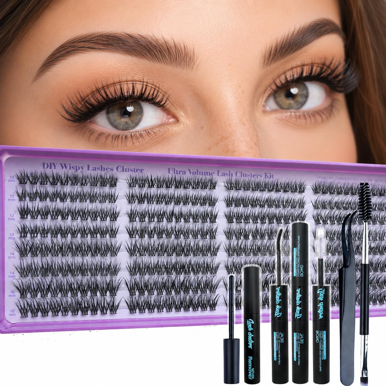 Natural Wispy Lash Cluster Eyelash Extensions - 320 Pcs C Curl 10-16mm Fluffy Individual False Eyelashes for DIY Use