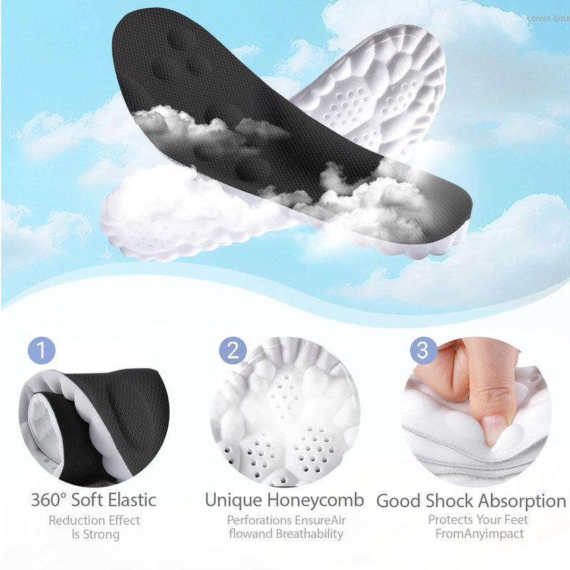 DWTWLE 4D Cloud Insoles for Men Memory Foam Cloud Insoles Super Soft Anti-Fatigue, Shock Absorption, Relieve Foot Pain (Black, US 11-13)