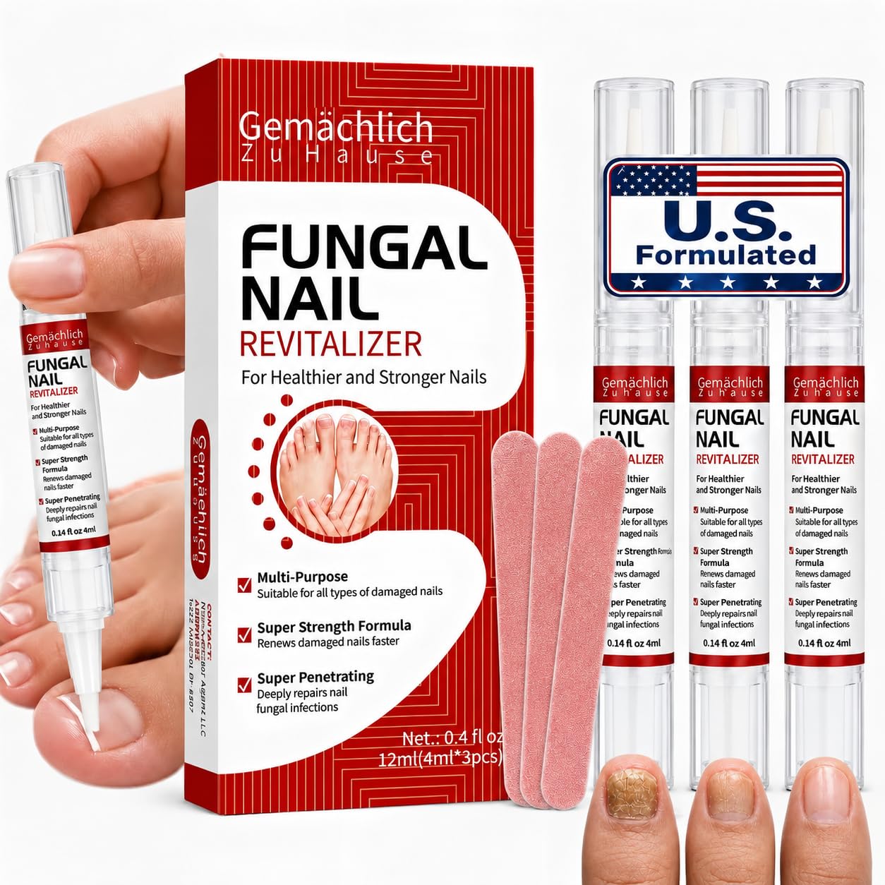 Toenail Fungus Treatment Pen - Extra Strength Nail Repair with Tea Tree Oil | 3-Pack for Discolored, Thick Nails