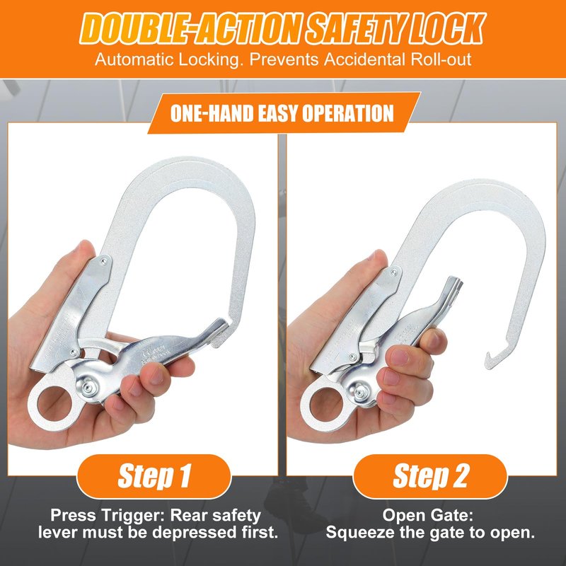 Housoutil Rebar Snap Hook, 4PCS High Strength Alloy Steel Large Fall Protection Hooks, Multifunctional Safety Harness Lanyard for Outdoor Fall Protection