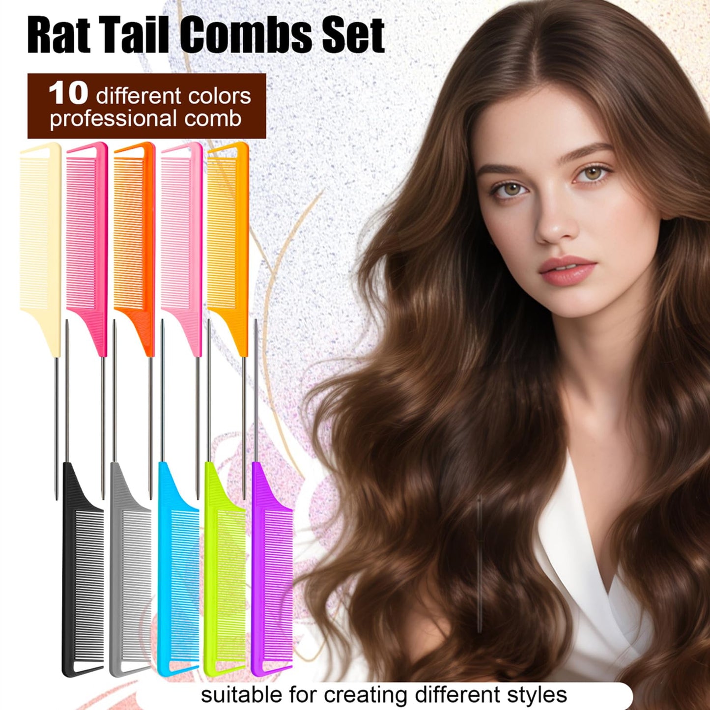 10pcs Rat Tail Combs Set,Salon Hair Stylists Metal Fine Tooth Combs Parting Combs for Hair Teasing and Braiding,Women GirlStyling Combs for