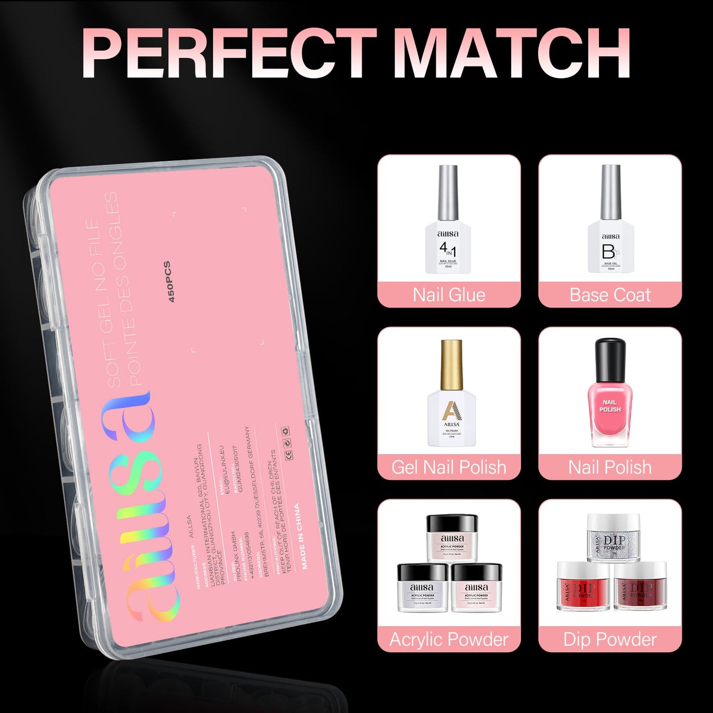 AILLSA Extra Short Coffin Nail Tips Full Cover Acrylic Gel Clear Nail Tips