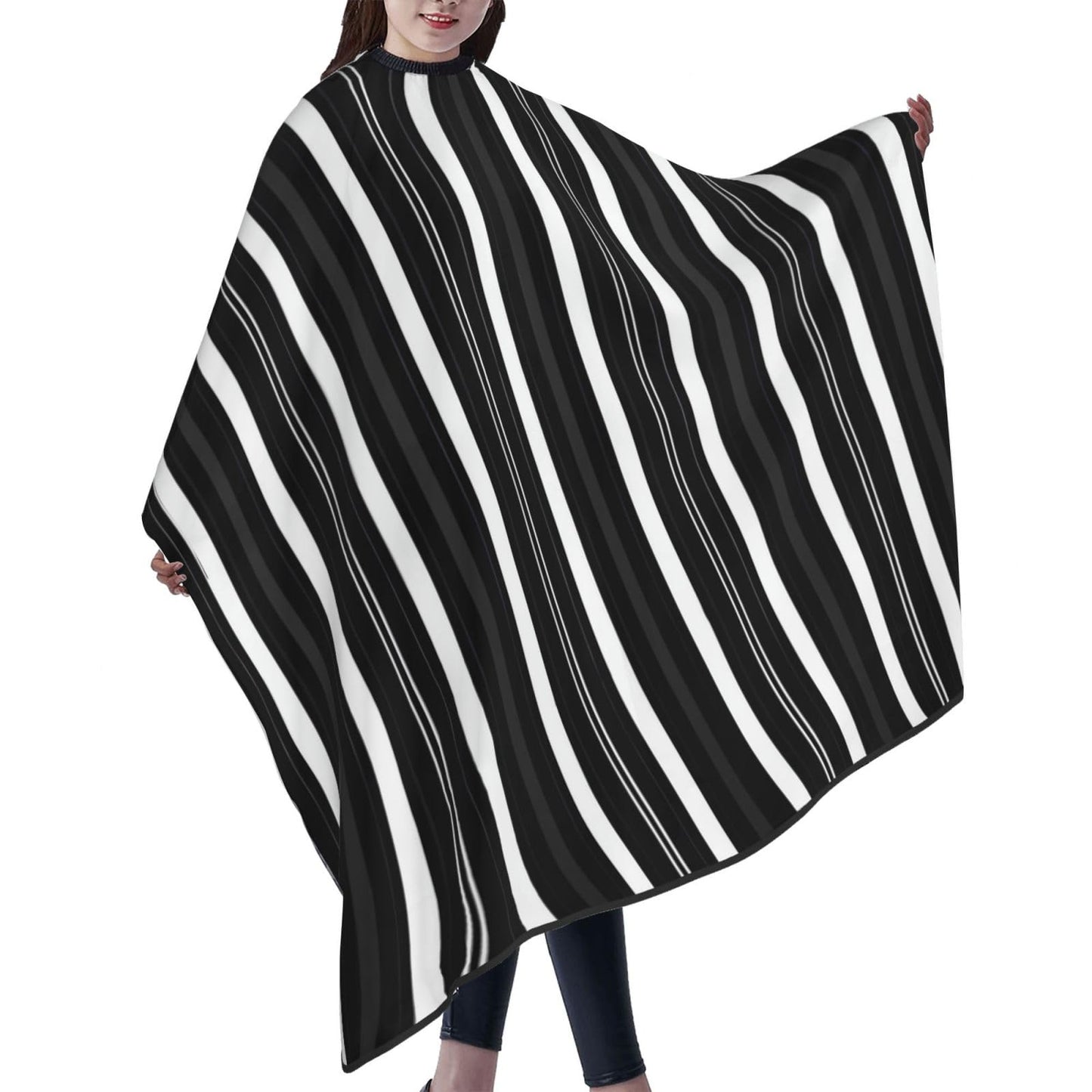 Black White Aesthetic Stripes Adult Professional Hair Cutting Cape Adjustable Snap Large Size 55x66 in