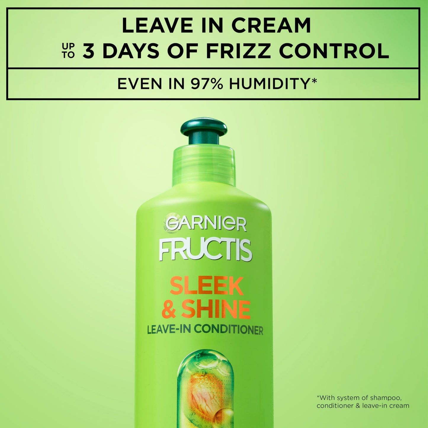 Garnier Fructis Sleek & Shine XL Leave-In Conditioner Cream, Anti-Frizz Hair Treatment with Plant Keratin + Argan Oil, Controls Frizz and Provides Smoothness For Frizzy, Dry Hair, Value, 16.9 Fl Oz