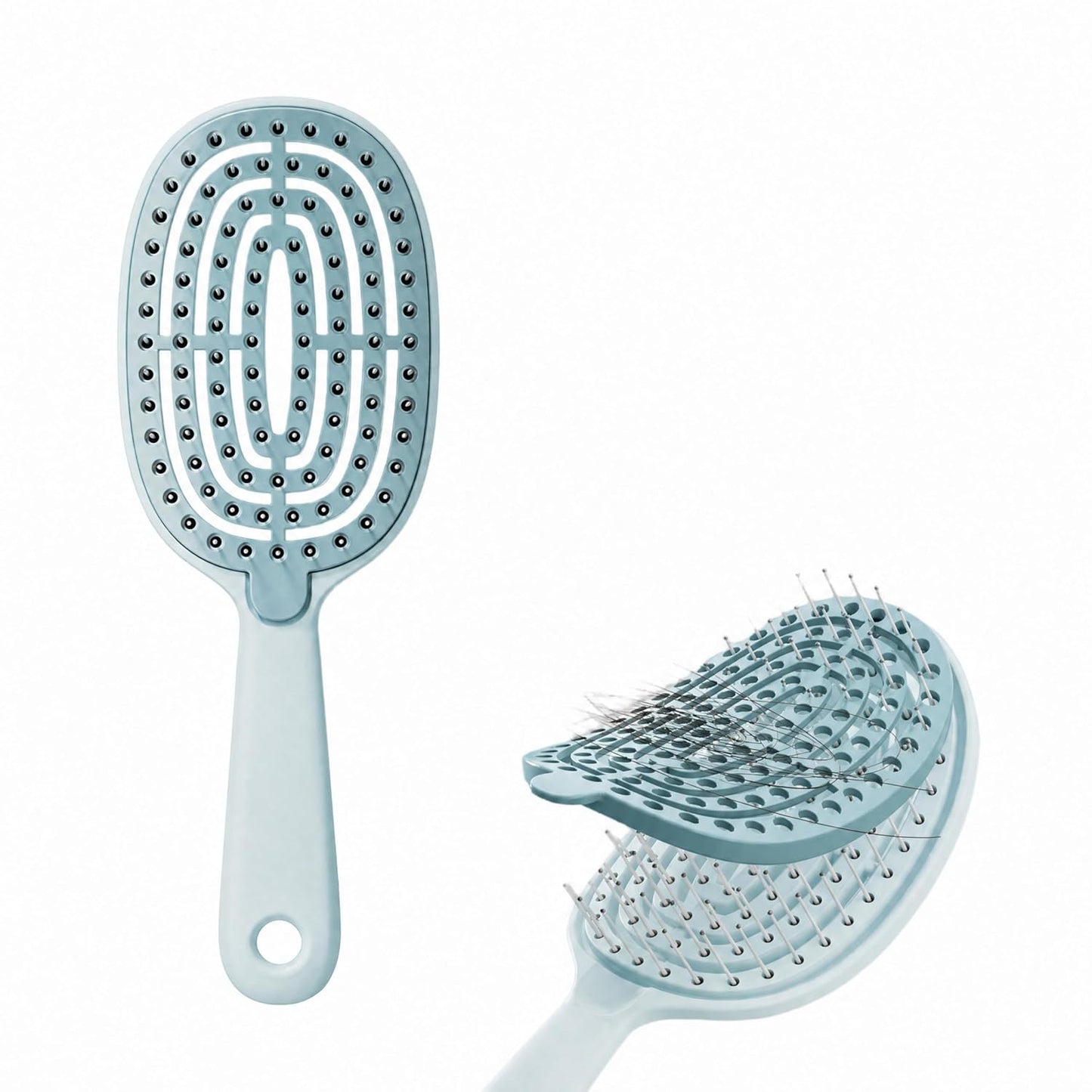 Self-Cleaning Hair Brush - Curved Vented Design for Fast Blow Drying | Mint Green, Ideal for All Hair Types