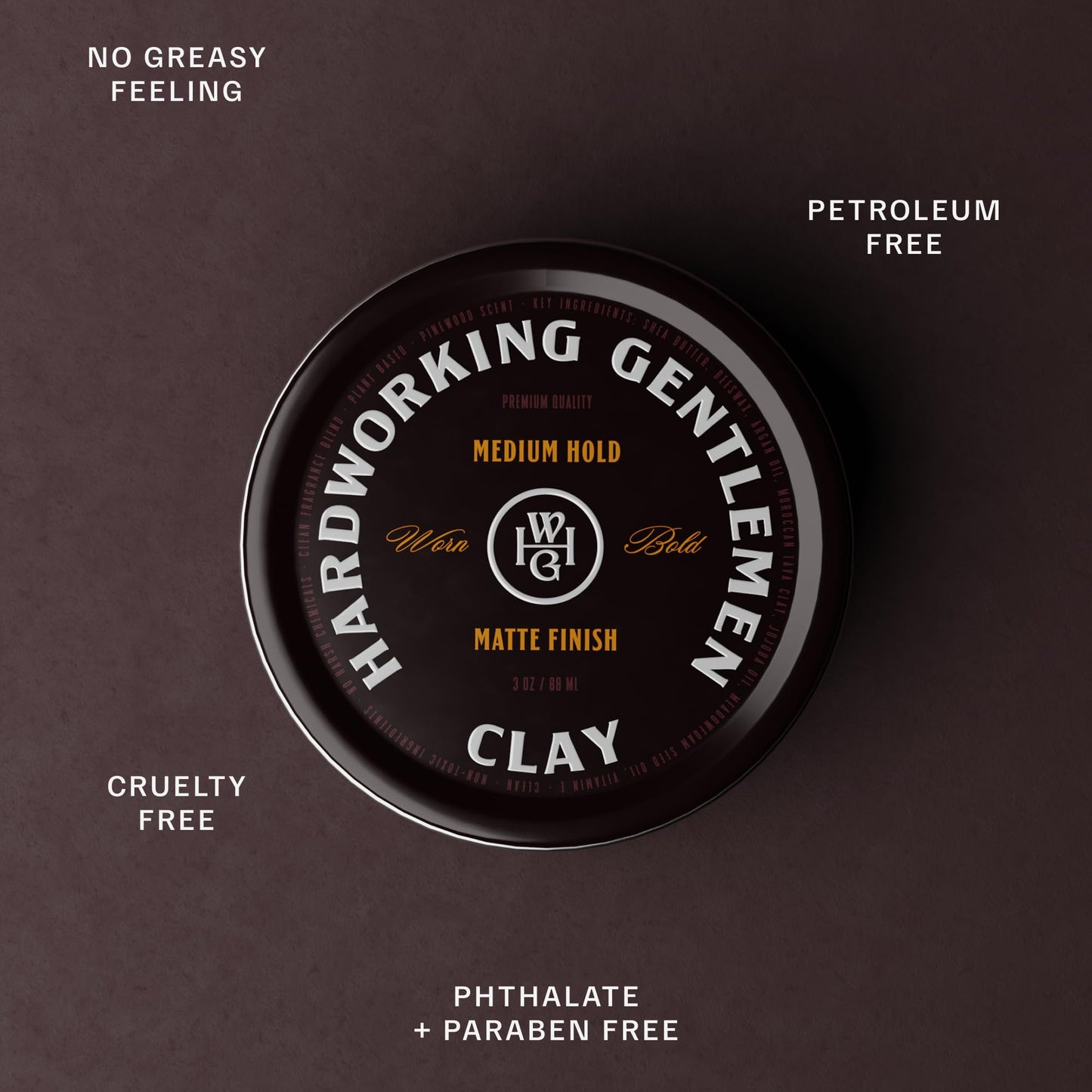 Hardworking Gentlemen Hair Clay for Men, Medium Hold, Matte Finish, Natural Formula, 3 oz (Made in USA)