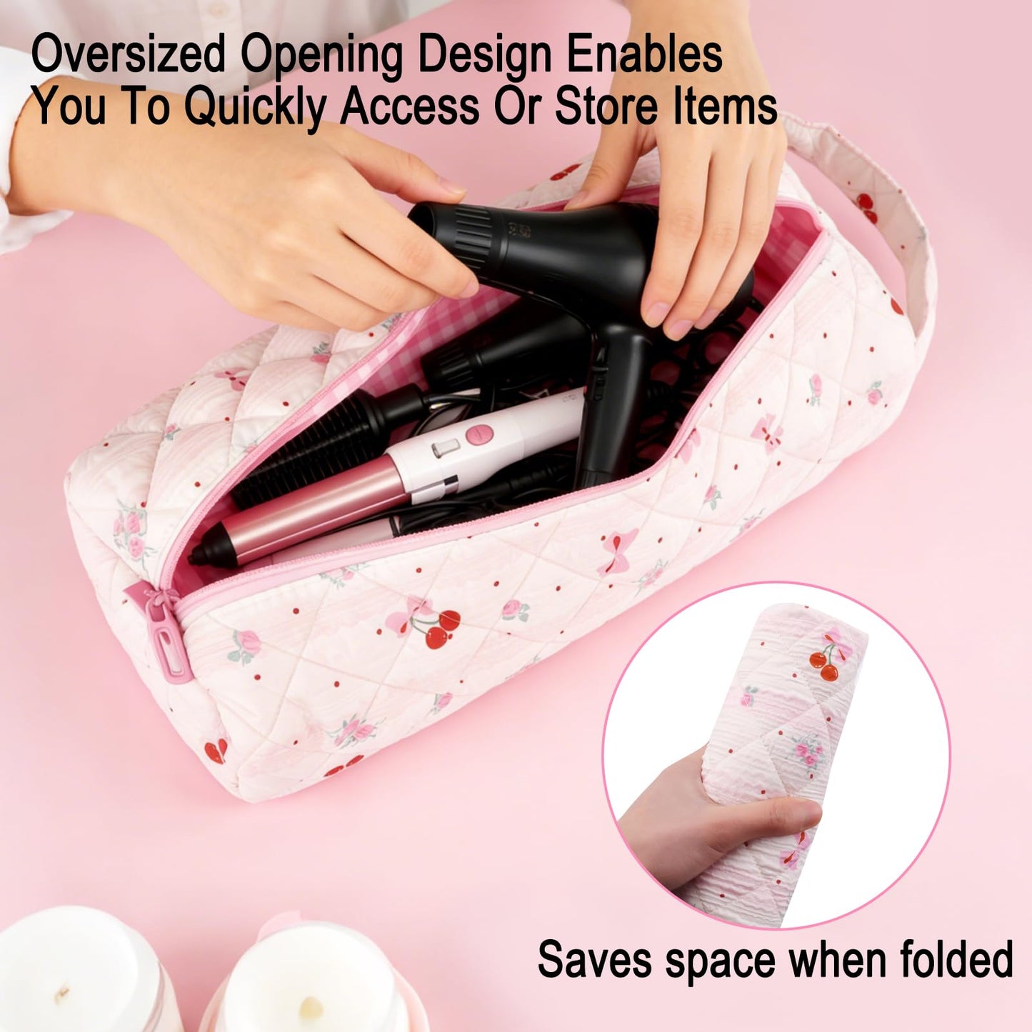 Hair Tools Travel Bag for Shark Flex Style Case for Dyson Air wrap Hair Dryer Carrying Bag Quilted Travel Hair Tool Bags Large Portable Flat Curling Iron Organizer Storage Case Women Accessories-A