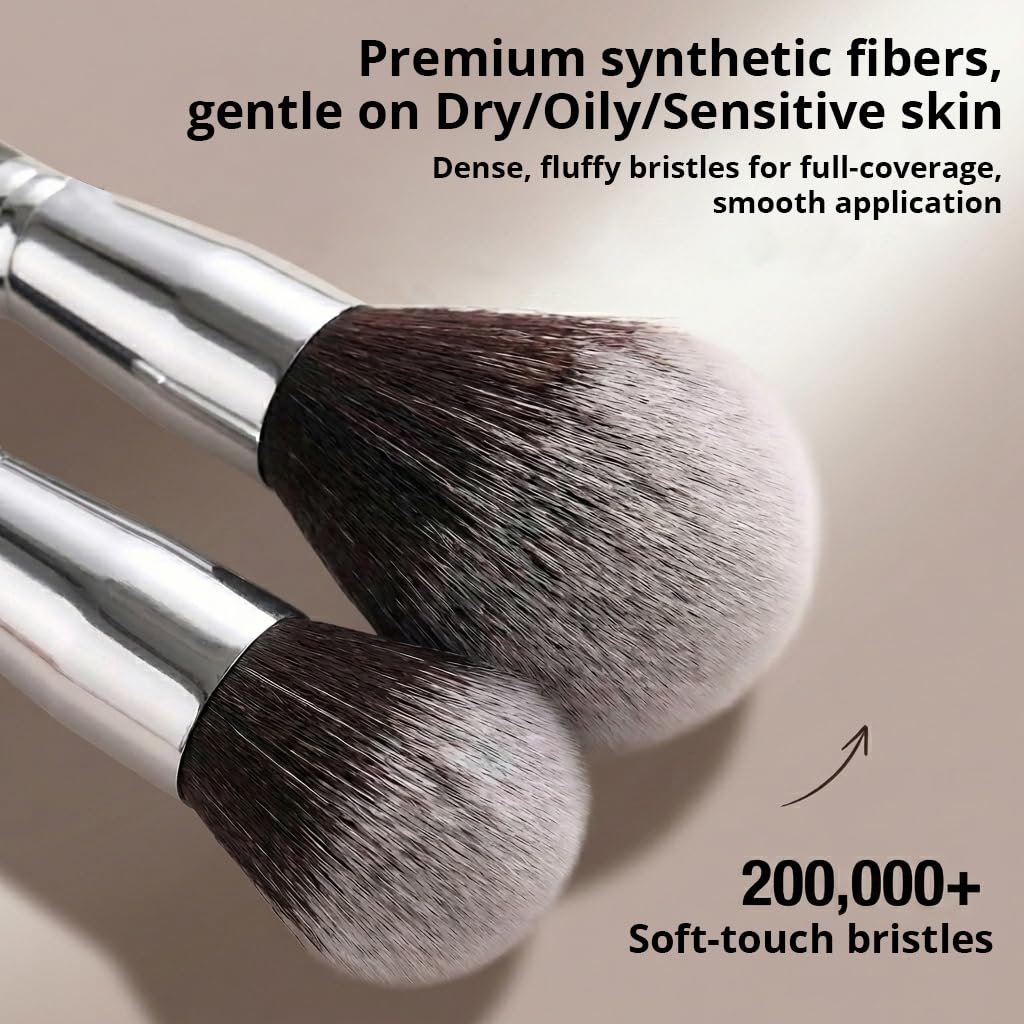 BEAKEY Makeup Brushes Set - Professional Foundation, Eyeshadow & Blush Applicators with 2 Blender Sponges | Beauty Paper Case