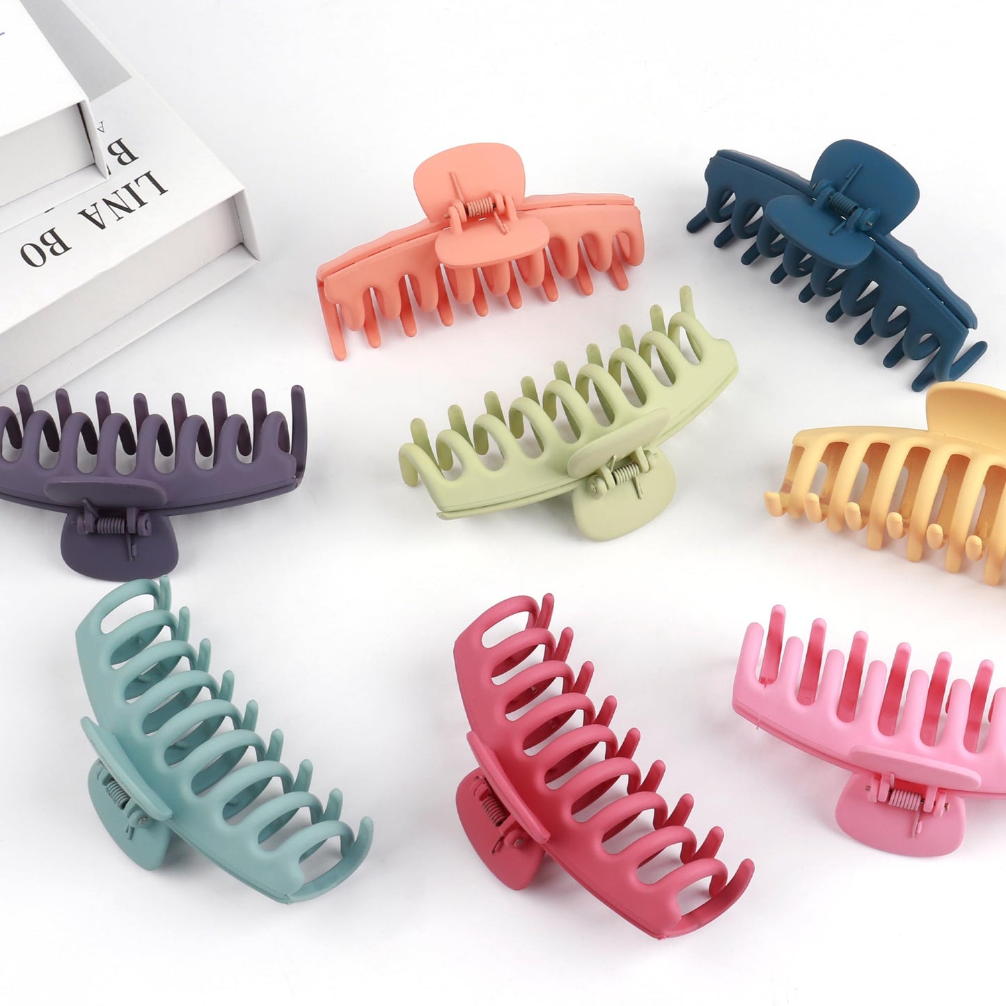 Beauty.H.C 8Pcs Large Hair Claw Clips for Women, 4.3 Inch Big Matte Hair Clips, Fashion Colorful Banana Hair Clips for Thin Thick Curly Hair, Aesthetic Preppy Stuff for Teen Girls